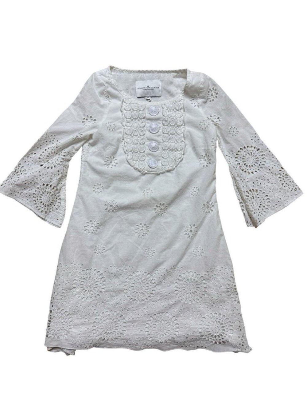 Designers Remix White Eyelet Dress Size 34 XS Cotton Embroidered